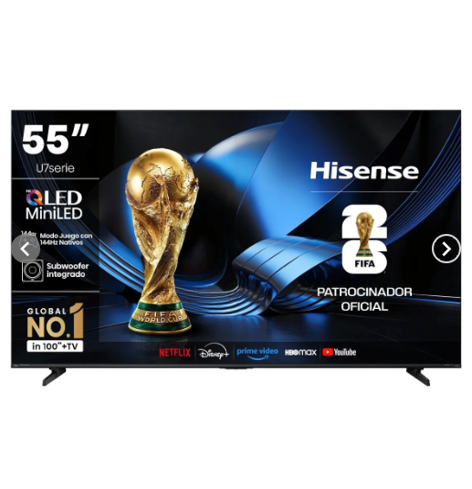 Smart Tv 55" QLED MINILED 4K UHD GOOGLE TV Gamer 144HZ 55U7ESG Hisense
